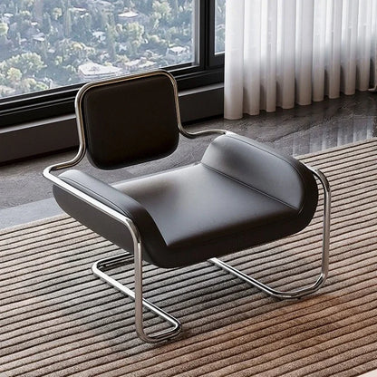 Bauhaus Style Leather Accent Chair Stainless Steel Frame Modern Lounge Chair for Living Room Office Reception