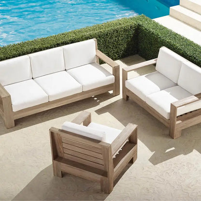 Waterproof Modern Weathered Wooden Sofa Set Home And Garden Teak Furniture Outdoor With Cushion