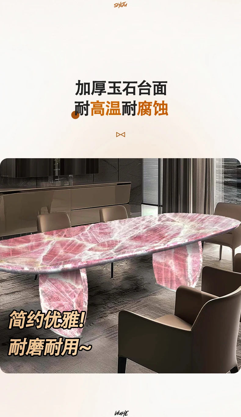 Luminous dining table Jade luxury stone dining table Light luxury large flat-floor villa High-end modern dining table