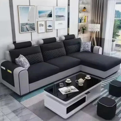 Newest Design Cloth Art Sofa Small Family Sitting Room Furniture Removable and Washable Corner Three Seat Fabric