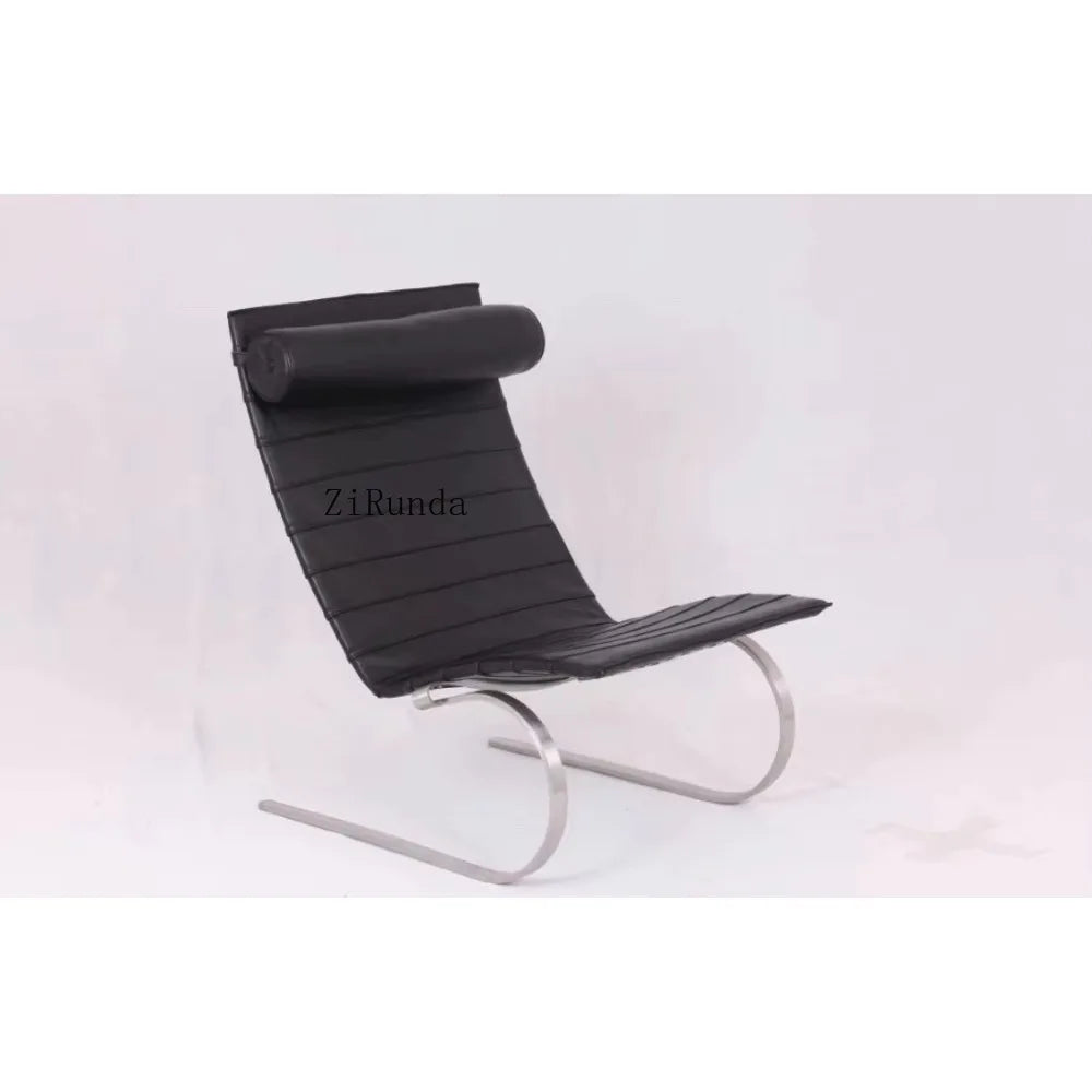 Black leather pad stainless steel frame, lounge chair, living room chair