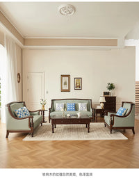 XL retro sofa walnut wood solid wood leather first layer cowhide combination sofa living room furniture