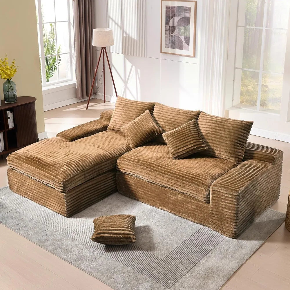 Luxury 98.8 Inch L-Shaped Sectional Sofa with Chaise, Plush Corduroy Cloud-Like Comfort for Home Living