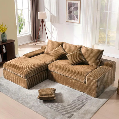 Luxury 98.8 Inch L-Shaped Sectional Sofa with Chaise, Plush Corduroy Cloud-Like Comfort for Home Living