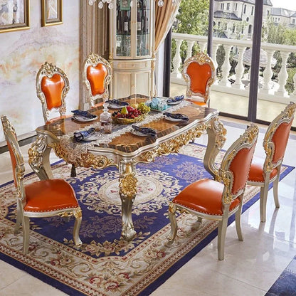 Premium European-style combination dining table and chairs all solid wood flower villa large-sized restaurant