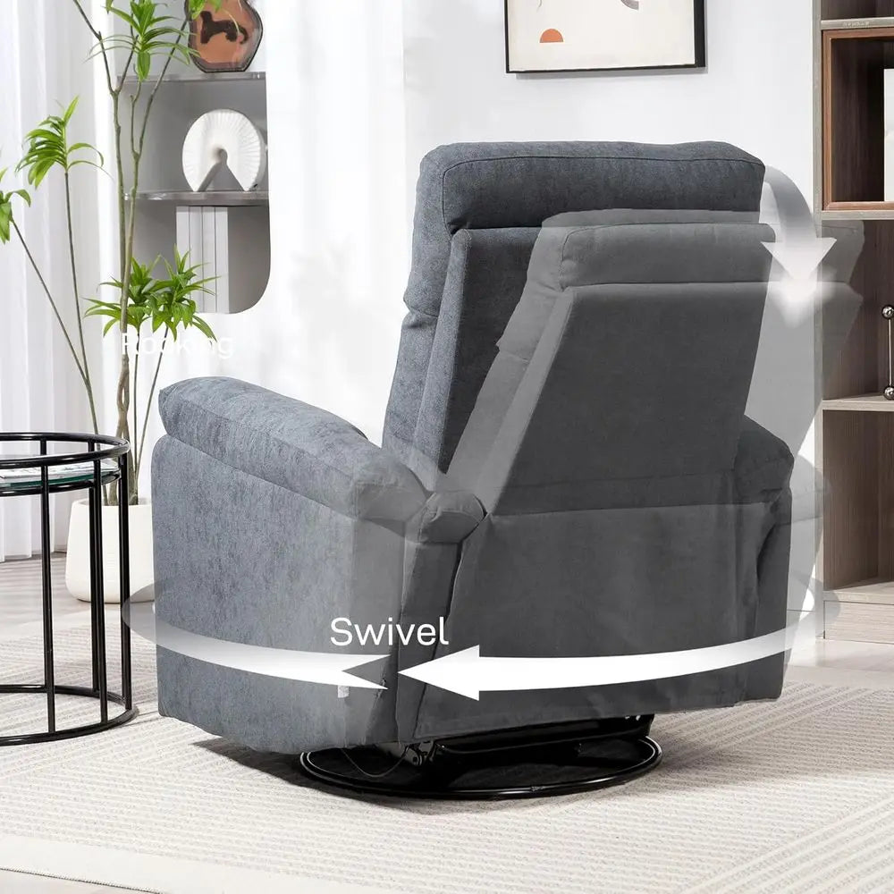Modern Overstuffed Reclining Chair with Swivel and Rocking Features, Wide Glider Sofa with Pocket Spring and Pocket, Ideal for L