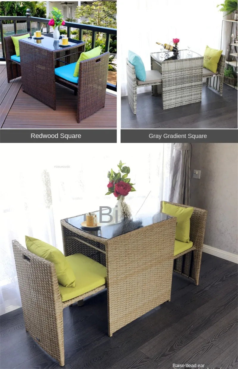 Balcony Rattan Garden Furniture Set 3-piece Patio Leisure Table and Chairs Courtyard Terrace Outdoor Round Table and Chairs T