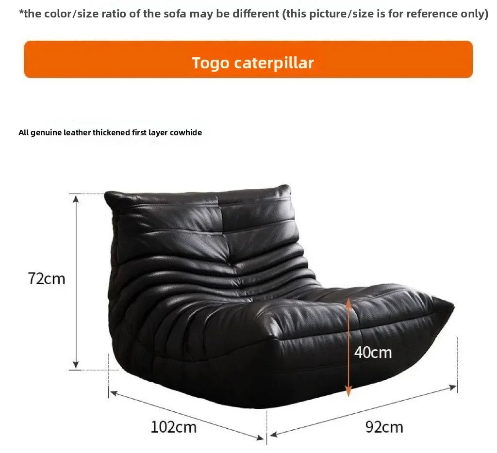 Caterpillar genuine leather lazy sofa modern style single chair suitable for tatami living room and balcony casual reading chair