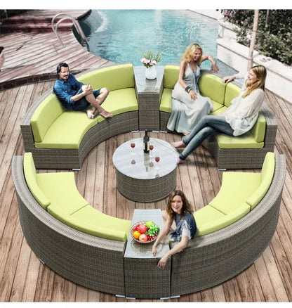 Outdoor round rattan sofa combination curved living room sofa