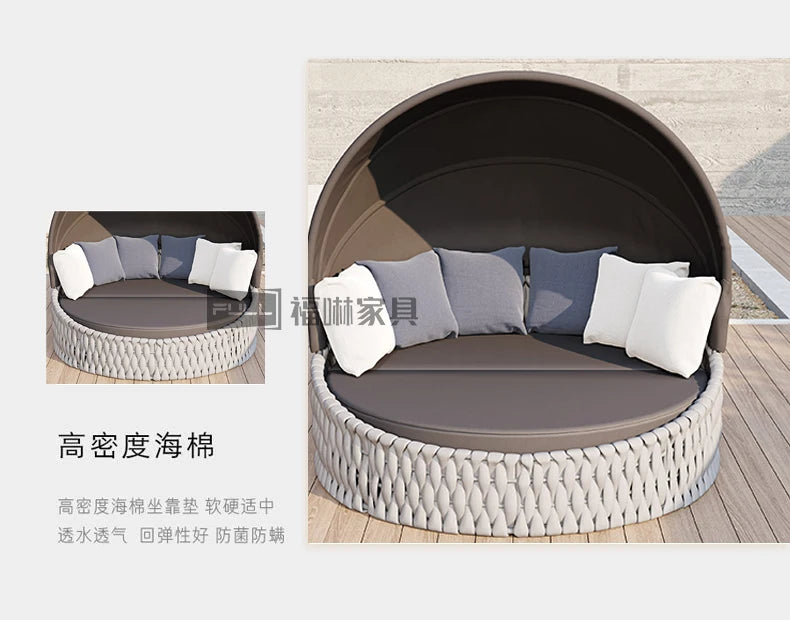 Outdoor Rattan Aluminum Alloy Lounge Bed Leisure Hotel Beach Open-Air Sofa Recliner Set