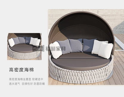 Outdoor Rattan Aluminum Alloy Lounge Bed Leisure Hotel Beach Open-Air Sofa Recliner Set