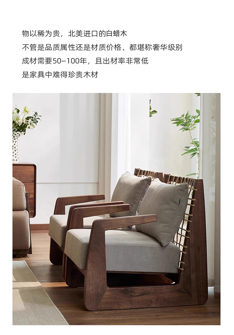 Medieval Style Solid Wood Rope Leisure Chair Retro Single Sofa Chair Wabi-sabi High-end Home Cafe Rattan Single Chair