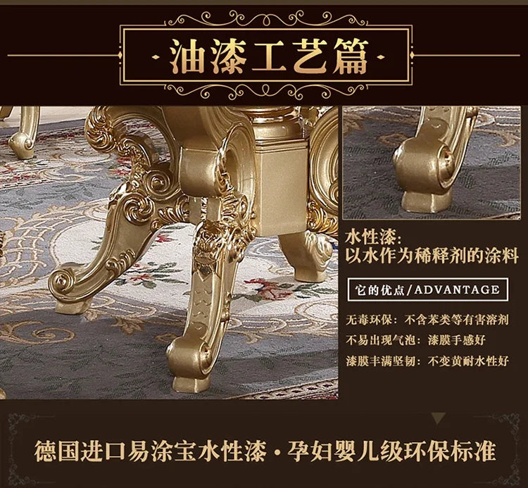 A55 European dining table andchairs American marble round table with turntable solid wood carving flower luxury champagne gold r