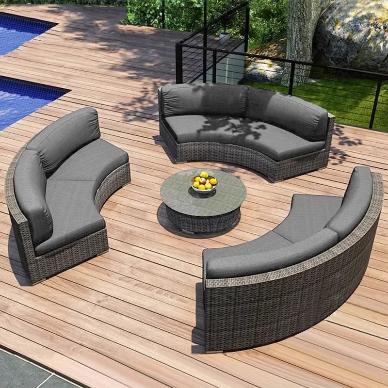 Outdoor rattan round sofa villa terrace courtyard rattan art hotel leisure area reception rattan sofa waterproof combination
