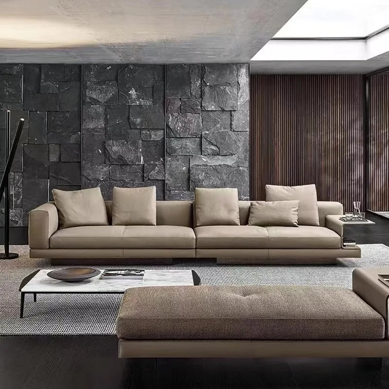 Sofa Minimalist Leather Sofa Living Room Modern Small Apartment Connery Straight Row Leather