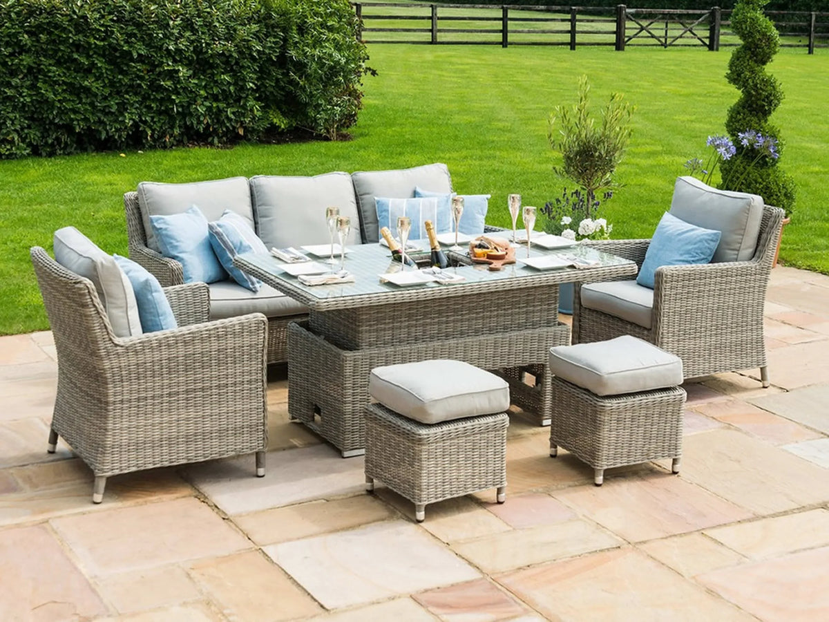 PatioLix Patio Wicker Dining Set Outdoor Furniture Sofa With Ice Bucket And Rising Table Waterproof Garden Rattan Sofa