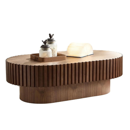 Square Coffee Table for Living Room, Modern Handcraft Solid Wood Drum Coffee Table with Sturdy Pedestal Shaped Tea Table