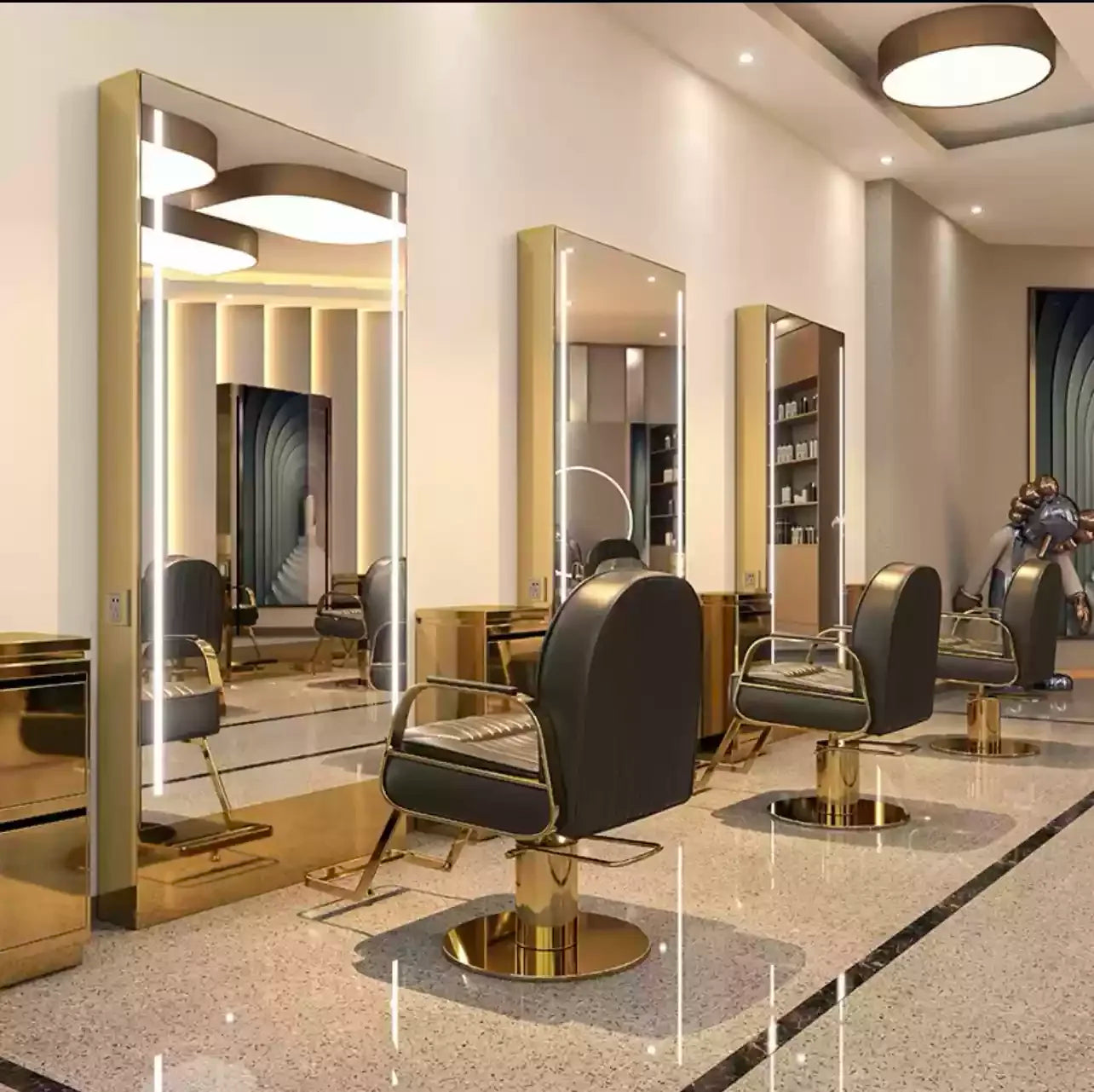 HJ Barber Shop Mirror Quick Cut Special Mirror Hair Salon Internet celebrity hair salon Full Lamp Mirror