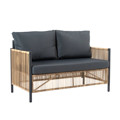 New Comming Outdoor PE Brown Wicker 2Seats Sofa With Grey Cushion And Table Set The Fabric Uses Polyester Material Black Brown