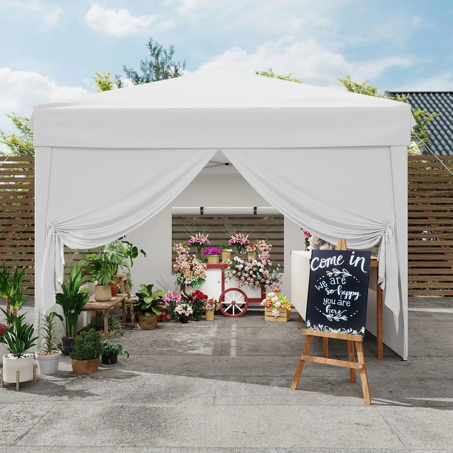 10x10FT Pop Up Canopy Tent With Sidewalls & Sandbags Heavy Duty Event Gazebo Portable Outdoor Sun Shade For Party Vendor Camping