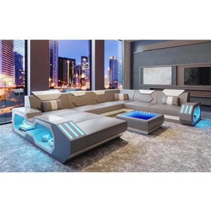 Luxury Italy Design Sectional Sofa Bed Modern LED Living Room Furniture Genuine Leather Sofas Sets