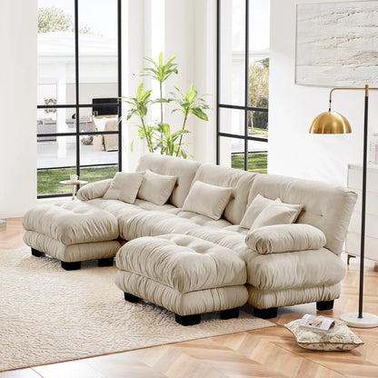 Oversized Modular Sectional Sofa Couch Comfy Cloud Deep Seat, Ottomans Chenille