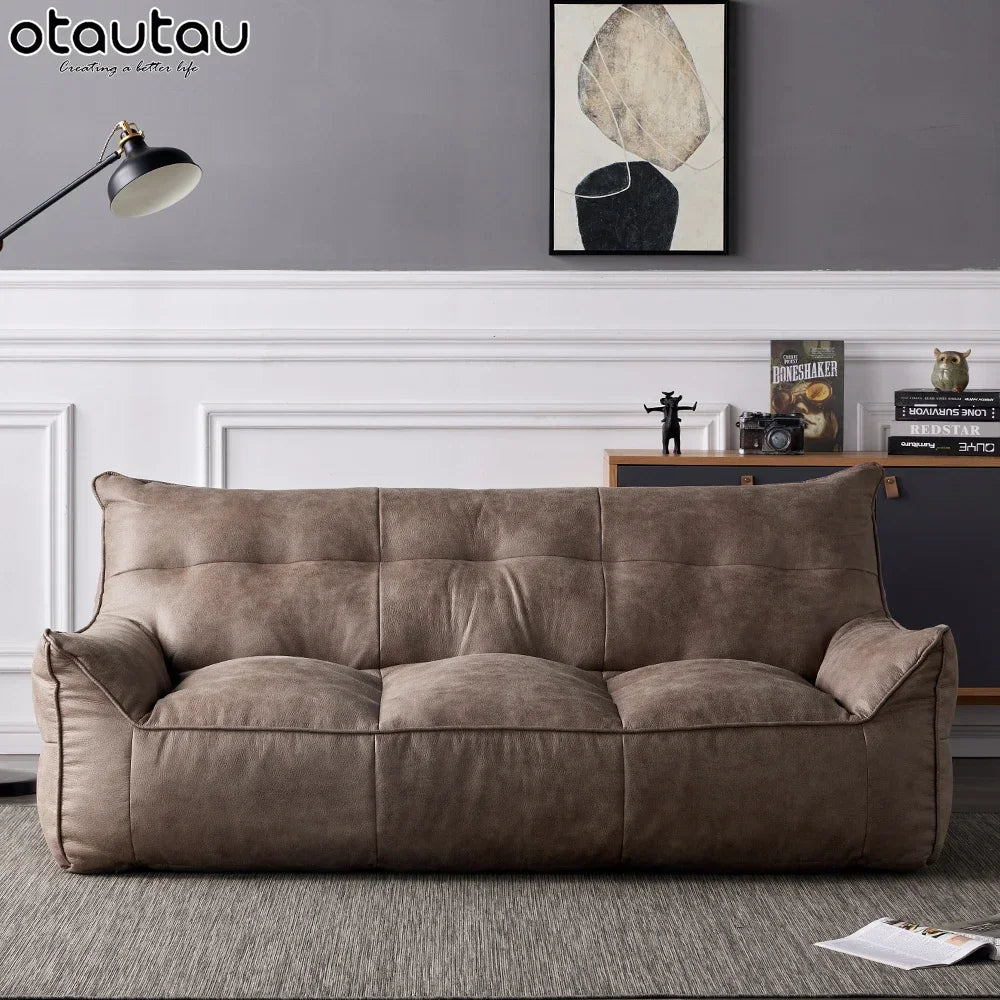 OTAUTAU 3-seat Retro Faux Leather Bean Bag Sofa Cover SF003【No Filler Inside ! You Need To Buy The Filler By Yourself！】