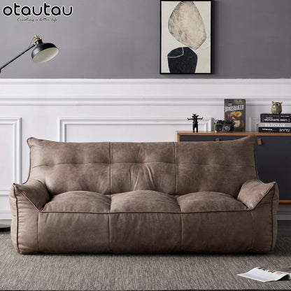 OTAUTAU 3-seat Retro Faux Leather Bean Bag Sofa Cover SF003【No Filler Inside ! You Need To Buy The Filler By Yourself！】