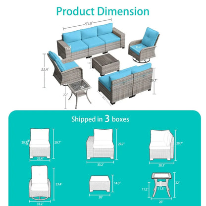 9-Piece Outdoor Patio Furniture Set with Rocking Swivel Chair Wicker Sectional Sofa Set, Patio Conversation Set, Customized
