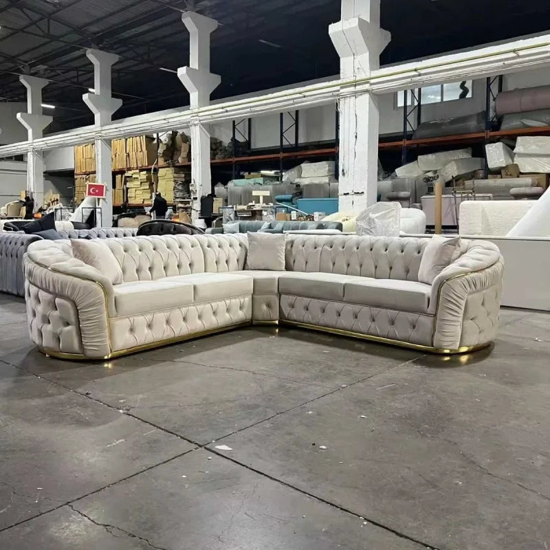 Modern Luxury Custom Wooden Frame Couch Sofa Velvet Fabric Button Tufted Living Room Sofa Set Furniture