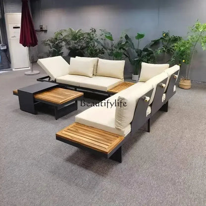 Teak outdoor sofa patio balcony garden villa hotel preservative wood rattan chair sofa furniture