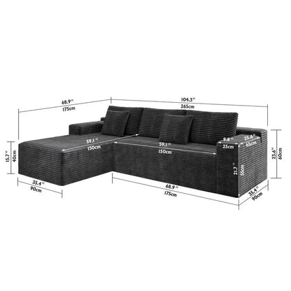 Modular Sectional Sofa - Upholstered Couch for Living Room and Bedroom, No Assembly Required, 2PC Combo, Plush Corduroy Fabric,