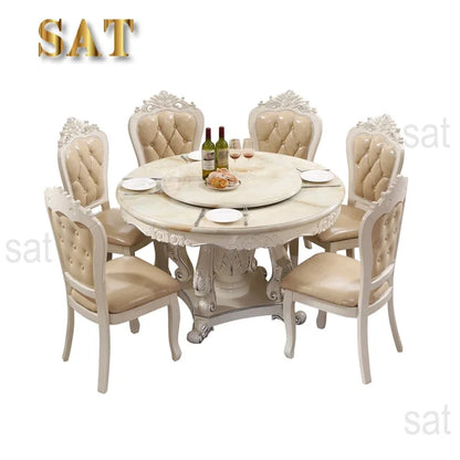 -Round Dining Table With Rotating Centre European Style Dining Table Set Carved Luxury Dining Table