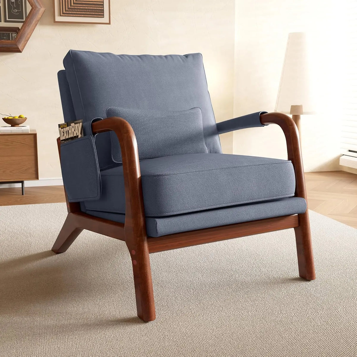 Mid Century Modern Chair Set of 2, Upholstered Lounge Arm Chair with Solid Wood Frame, Comfy Accent Chair for, Customized