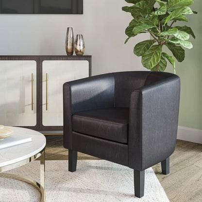 Living Room Chairs Set of 2, Faux Leather Round Accent Barrel Chairs, Club Tub Sofa Chairs for Bedroom, Corner Chairs with Flar