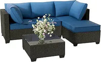 4-Seater All-Weather Outdoor Patio Furniture Set with Storage & Table, L-Shaped Sectional Sofa & Corner Couch - PE Rattan Wicker