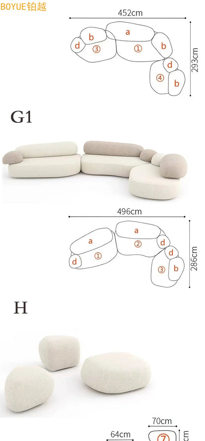 Italian minimalist pebble flat sofa modern minimalist combination colorful fabric module large flat sofa