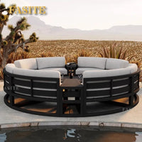Nordic outdoor sofa coffee table combination simple courtyard waterproof sunscreen circular arc furniture