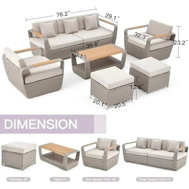 Patio Furniture Set, Outdoor Sectional Conversation Rattan Sofa with Ottoman and Storage Table Garden Sofas