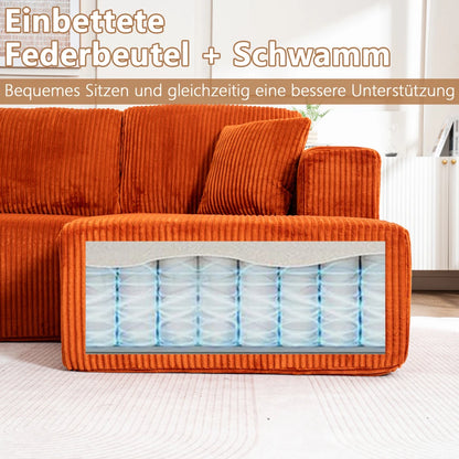 Living Room Boneless Modular Sofa, Corduroy Fabric, Modern U-shaped Leisure Sofa, High-density Sponge, No Assembly, for Home