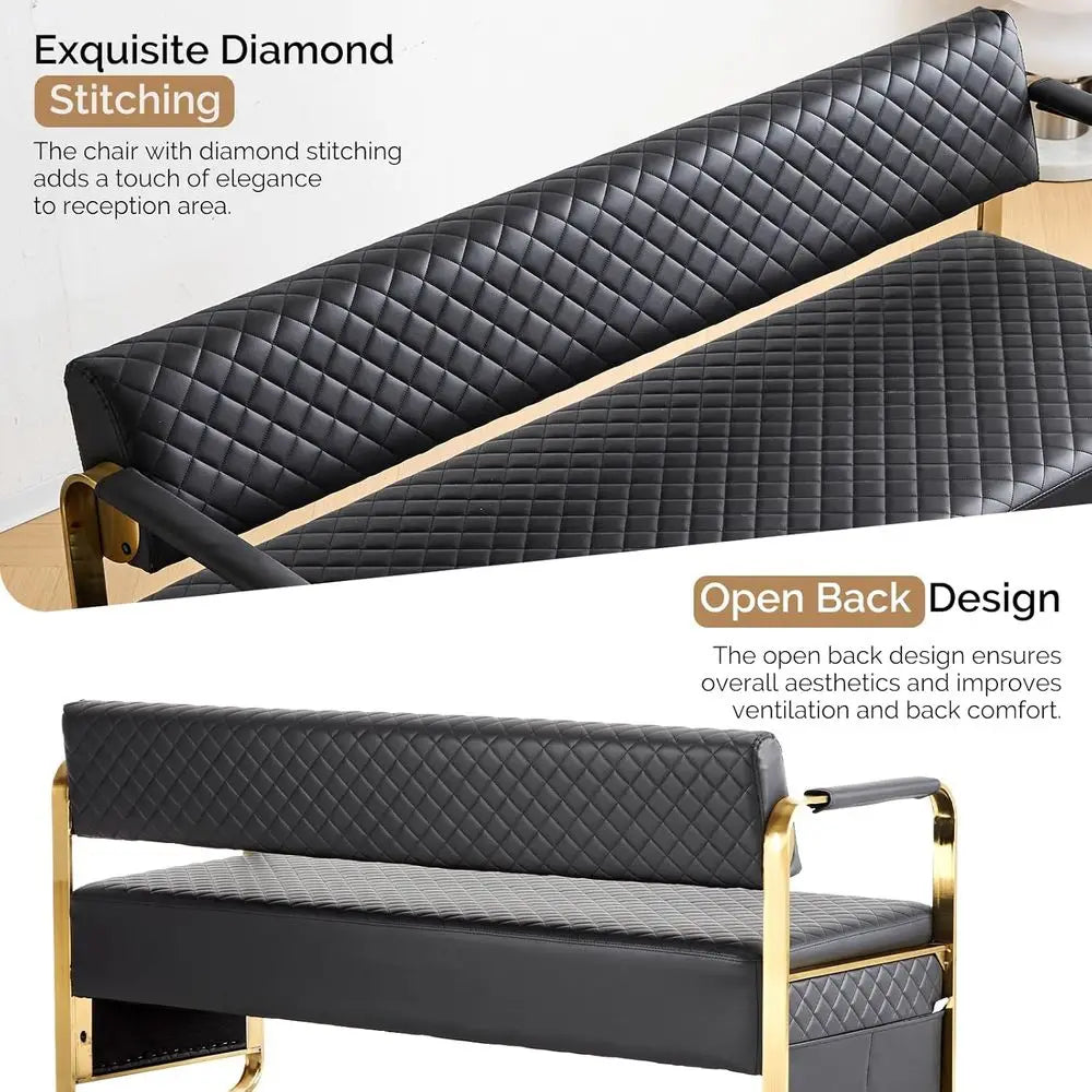 Upholstered Waiting Room Chairs with Arms, 57.5 Office Bench Seating for Various Settings, Black & Gold