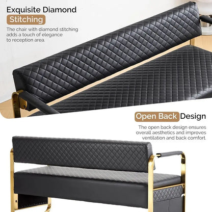 Upholstered Waiting Room Chairs with Arms, 57.5 Office Bench Seating for Various Settings, Black & Gold