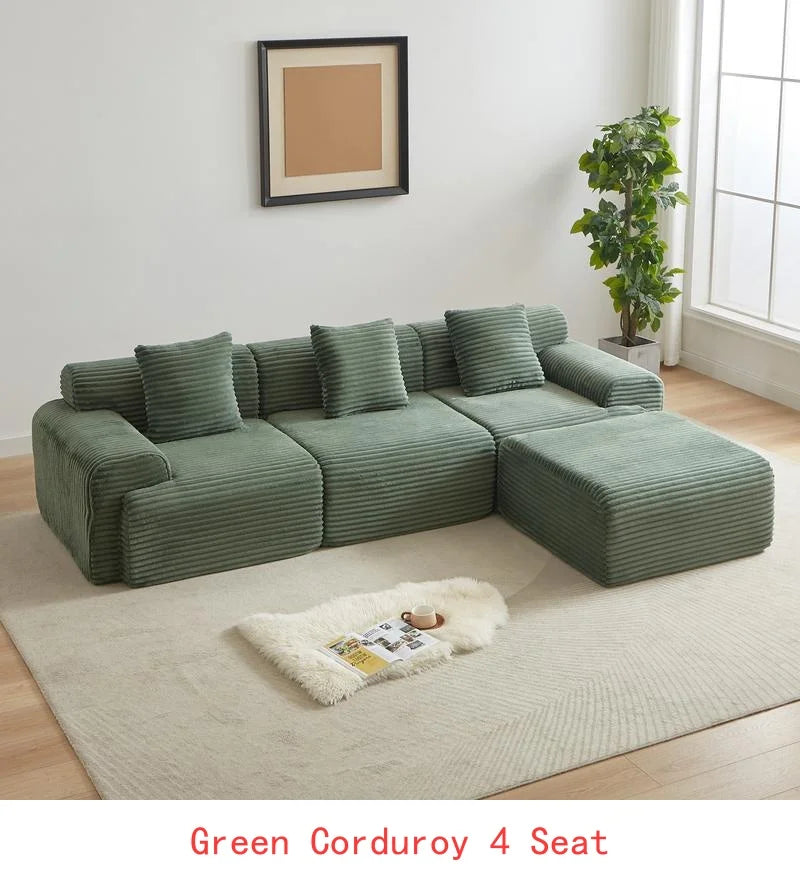 114-Inch Modular Corduroy Sofa, Featuring Inlaid Structure, 3 Throw Pillows, Wider Backrest, and 4 Configurable Modules for