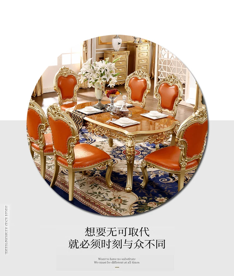 European dining table, all solid wood oval square table, champagne gold, square dining table