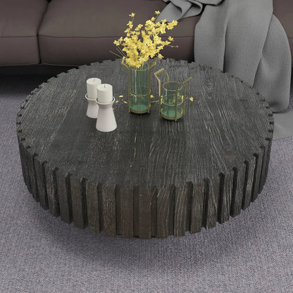 Modern Wooden Round Coffee Table with Storage, Solid Wood Veneer Accent Table for Living Room