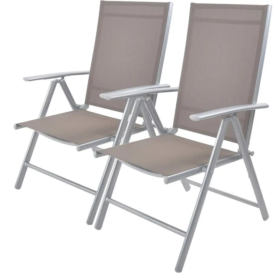 of 2 Folding Sling Back Chairs Patio Adjustable Reclining Back Sturdy Aluminum Frame with Armrest Chair Zerogravity Indoor Outdo