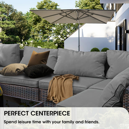 7 Pieces Outdoor Sectional Patio Furniture Set With Fire Pit Table Rattan Wicker Patio Sectional Conversation Set With Cushions