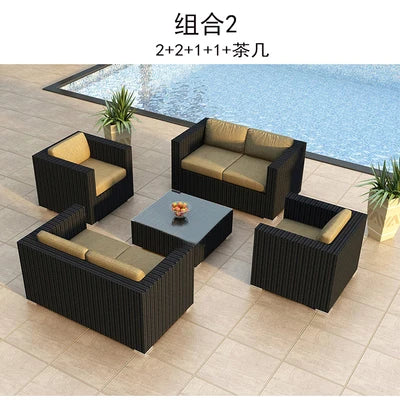 Outdoor rattan sofa combination living room rattan chair sofa outdoor rattan sofa courtyard balcony leisure