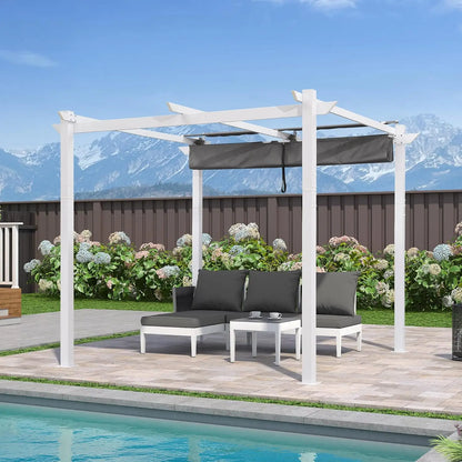 10' x 13' Outdoor Aluminum Pergola White Heavy-Duty Retractable Pergola Patio Metal with Double Sun Shade Canopy for Gardens De