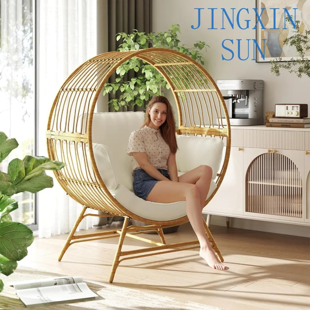 Egg Chair Outdoor Indoor, Oversized Rattan Chair with Thicken Cushion, 510LBS Capacity Wicker Patio Lounge Chair, Basket Chair f